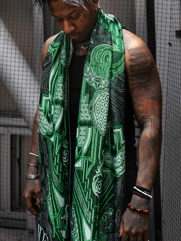 DIVINE GUIDANCE ✦ UV GREEN ✦ Reversible Festival Shawl Shawl 