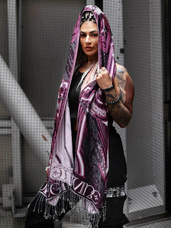 DIVINE GUIDANCE ✦ UV-REACTIVE PETAL PINK ✦ Reversible Festival Shawl Shawl 