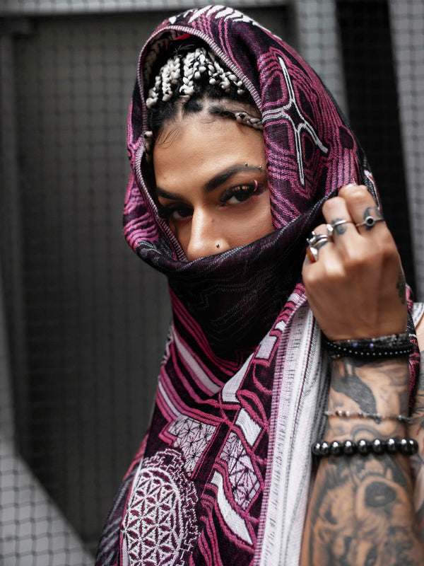 DIVINE GUIDANCE ✦ UV-REACTIVE PETAL PINK ✦ Reversible Festival Shawl Shawl 