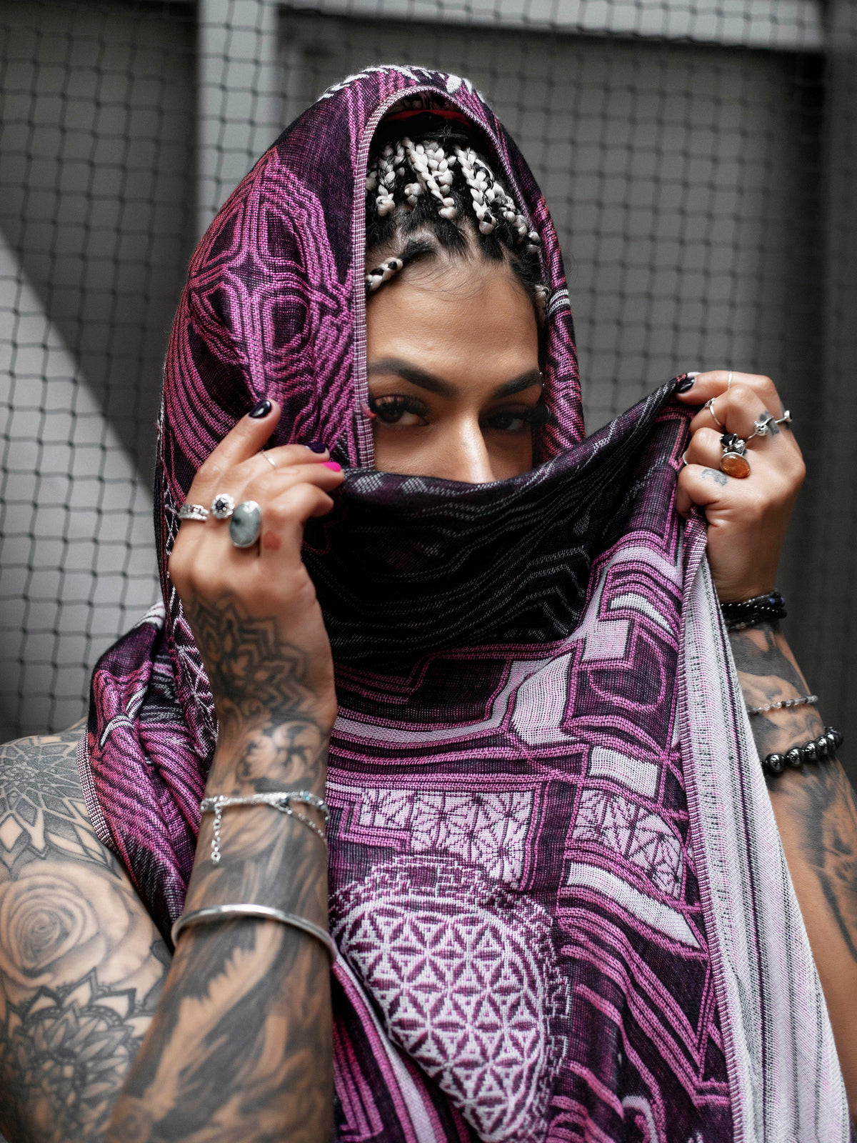 DIVINE GUIDANCE ✦ UV-REACTIVE PETAL PINK ✦ Reversible Festival Shawl Shawl 