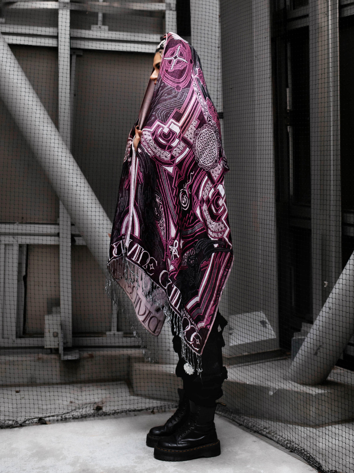 DIVINE GUIDANCE ✦ UV-REACTIVE PETAL PINK ✦ Reversible Festival Shawl Shawl 