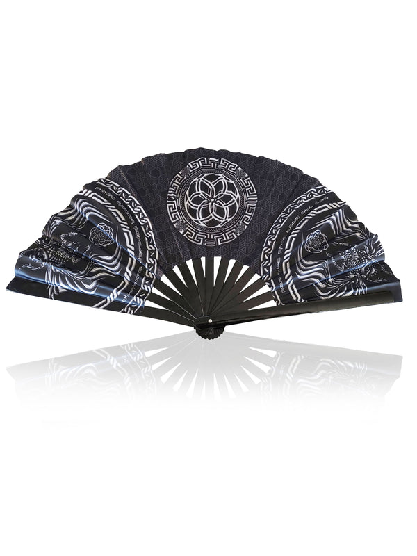 FOREVER EVOLVING SCARAB • BLACK/WHITE • Double-sided XL Bamboo Folding Fan Fan 