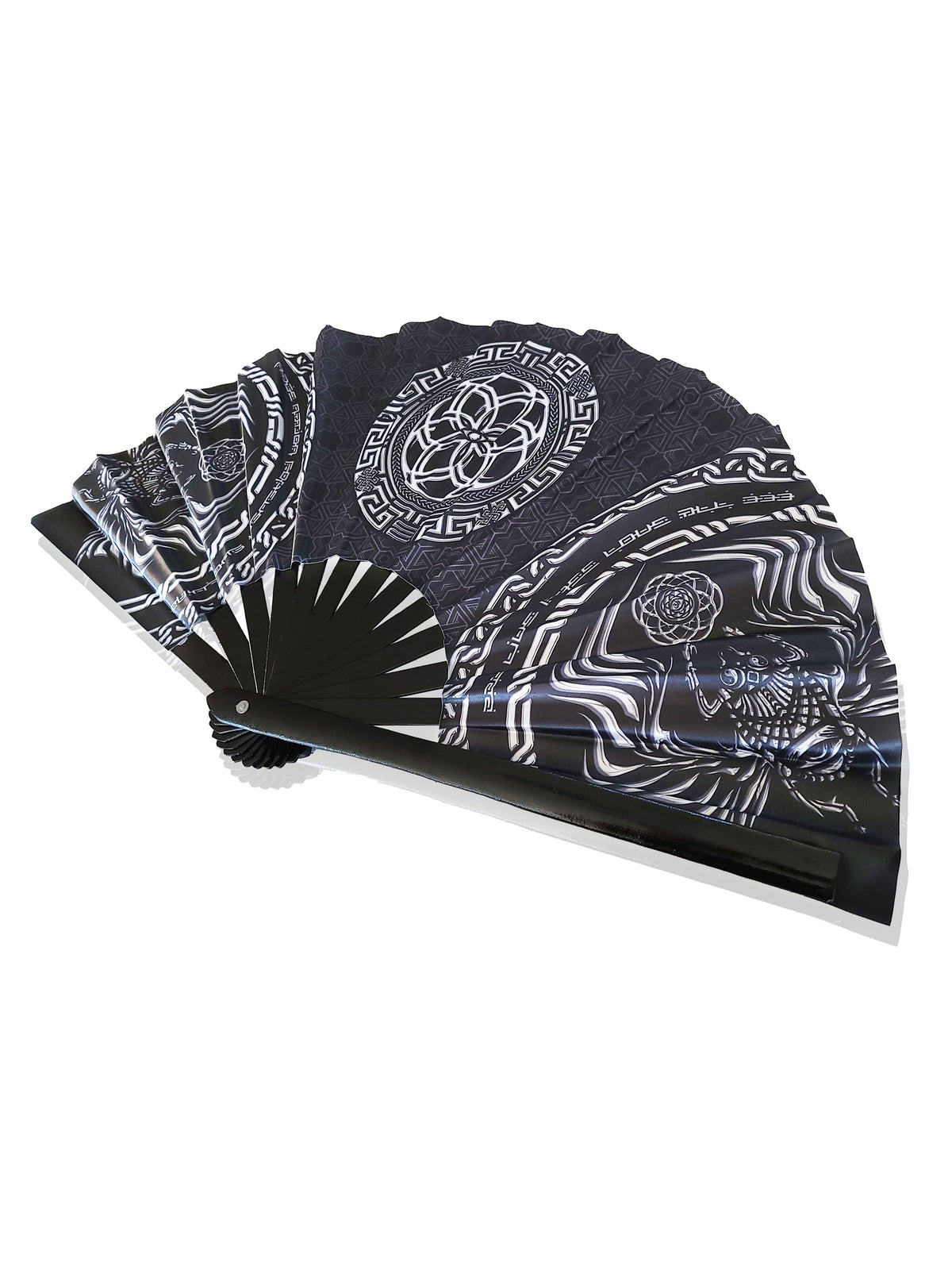 FOREVER EVOLVING SCARAB • BLACK/WHITE • Double-sided XL Bamboo Folding Fan Fan 