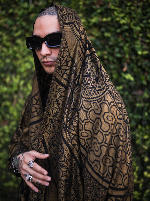 GEOMETRY OF BEING ✦ Antique Gold Festival Shawl Shawls 