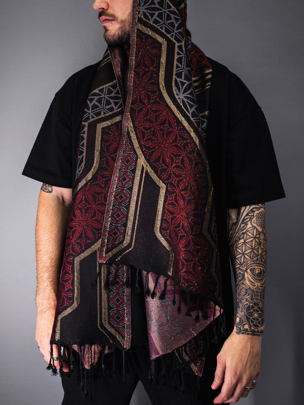 GEOMETRY OF BEING ✦ Metallic Crimson ✦ Festival Shawl Shawls 