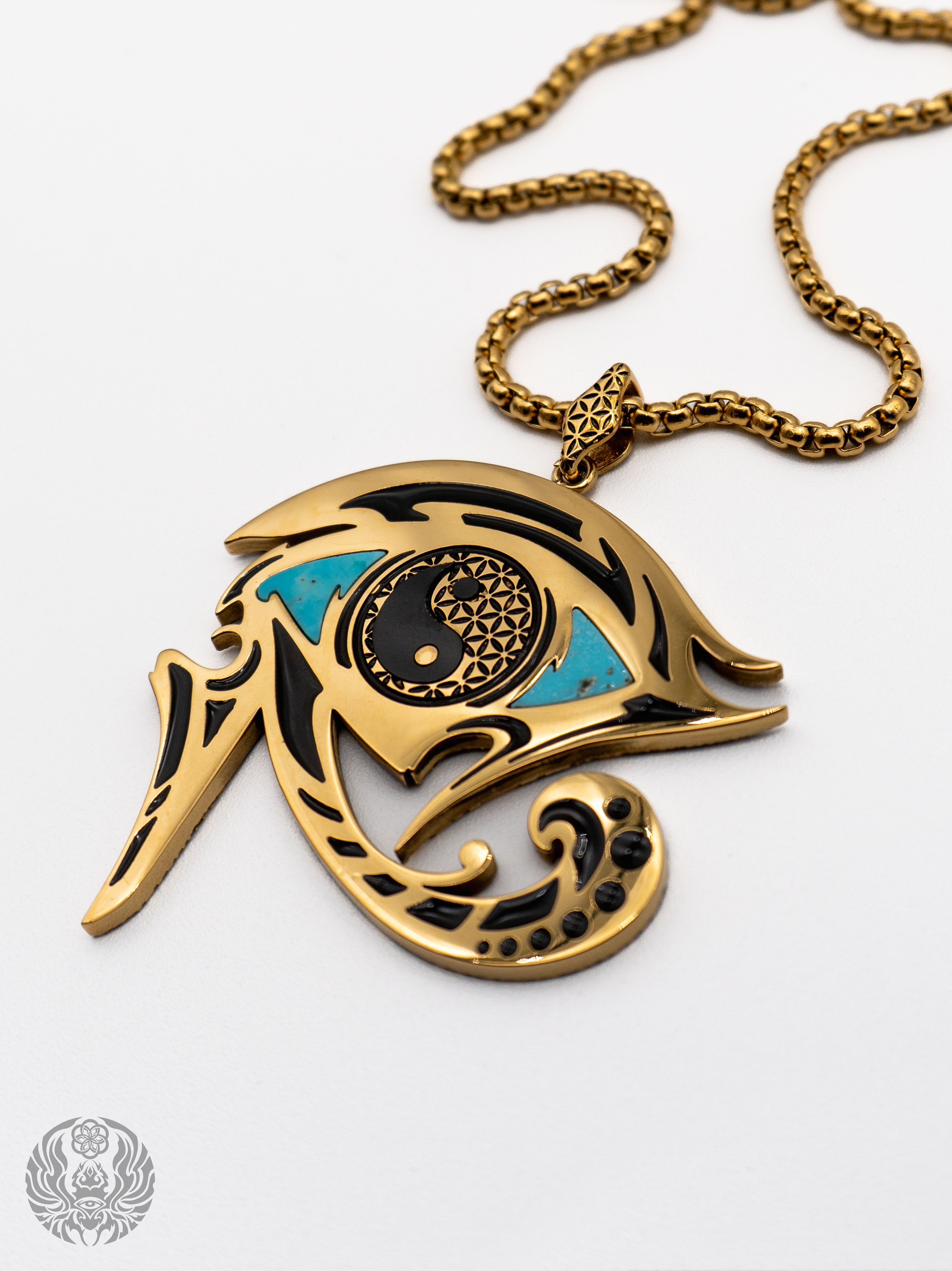 EYES OF BALANCE v1 ✦ REAL TURQUOISE SLAB ✦ Reversible Amulet 002 w/ Box Chain Jewelry 