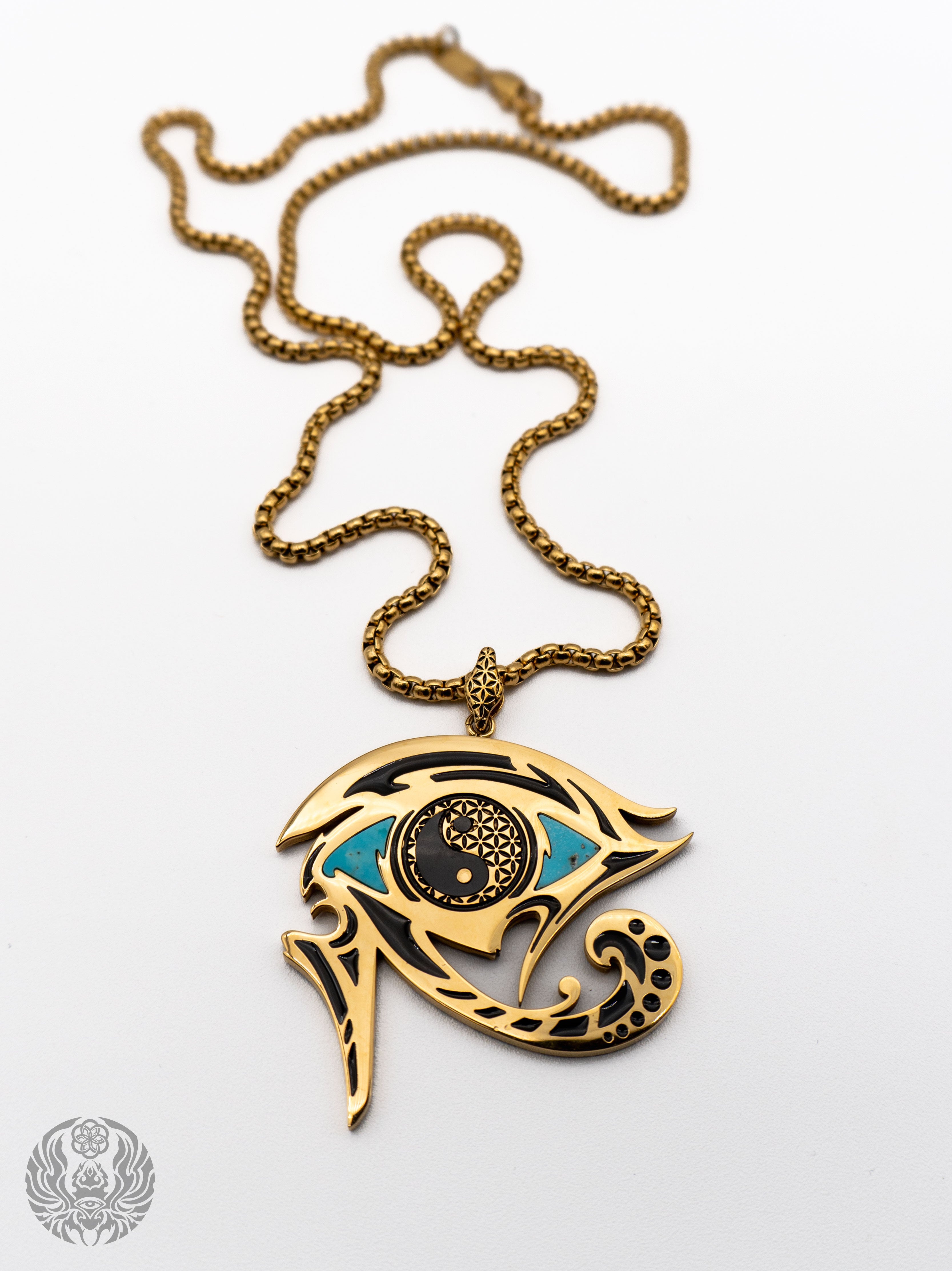 EYES OF BALANCE v1 ✦ REAL TURQUOISE SLAB ✦ Reversible Amulet 002 w/ Box Chain Jewelry 