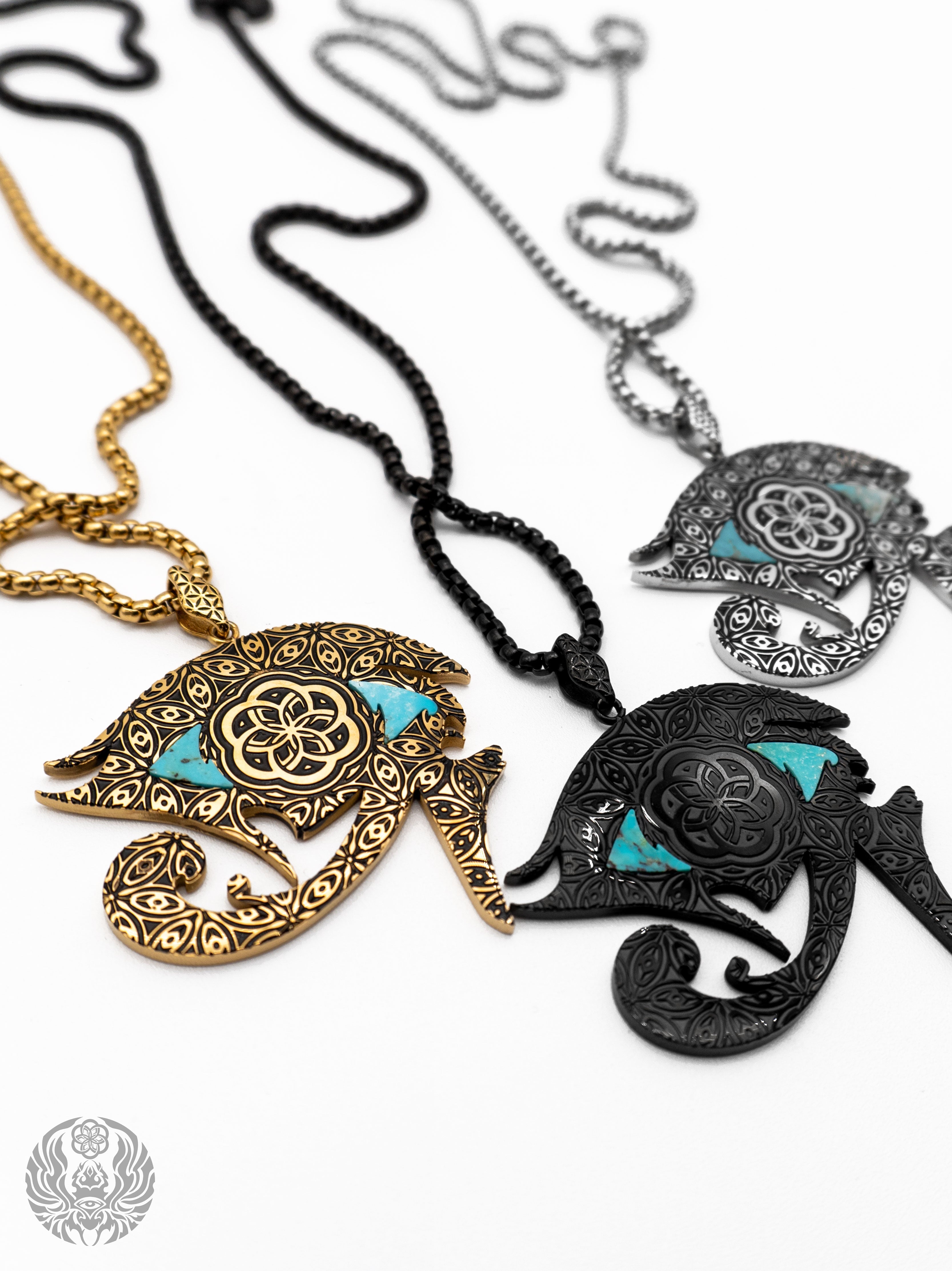 EYES OF BALANCE v3 ✦ REAL TURQUOISE SLAB ✦ Reversible Amulet 002 w/ Box Chain Jewelry 