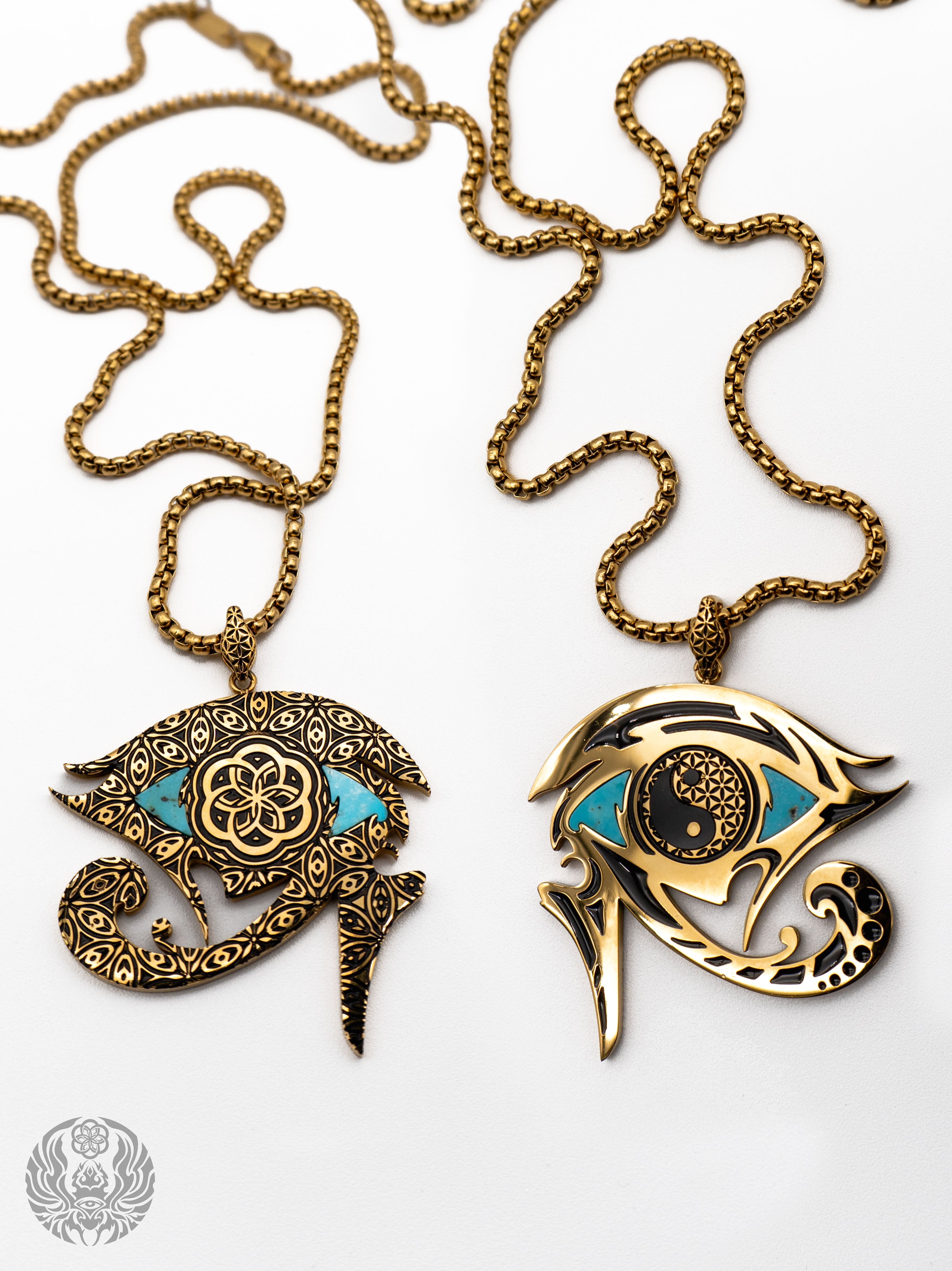 EYES OF BALANCE v1 ✦ REAL TURQUOISE SLAB ✦ Reversible Amulet 002 w/ Box Chain Jewelry 