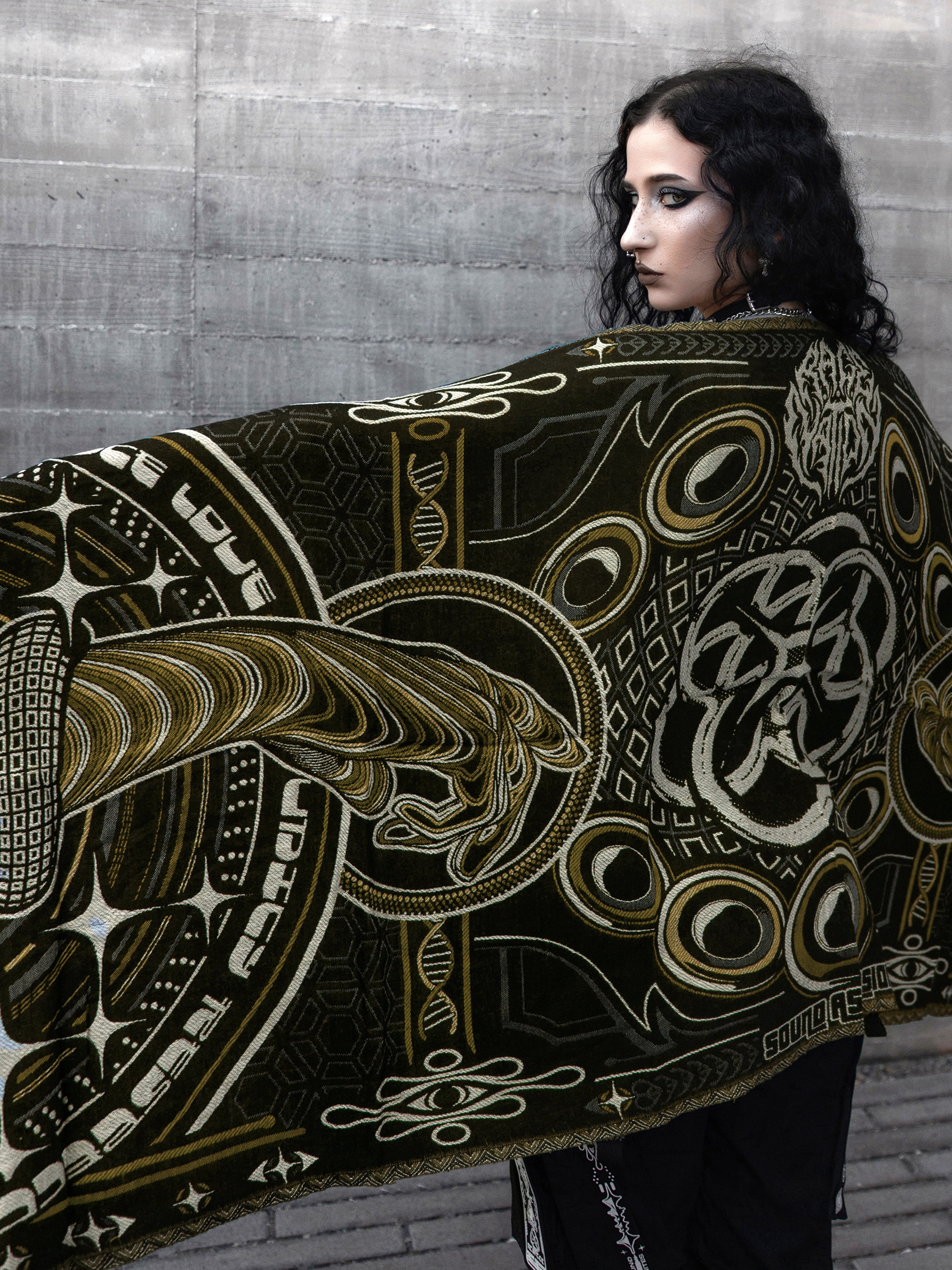 NEW DROP ✦ THE RAVE ✦ Black/Gold Double-Layered Shawl Shawls 