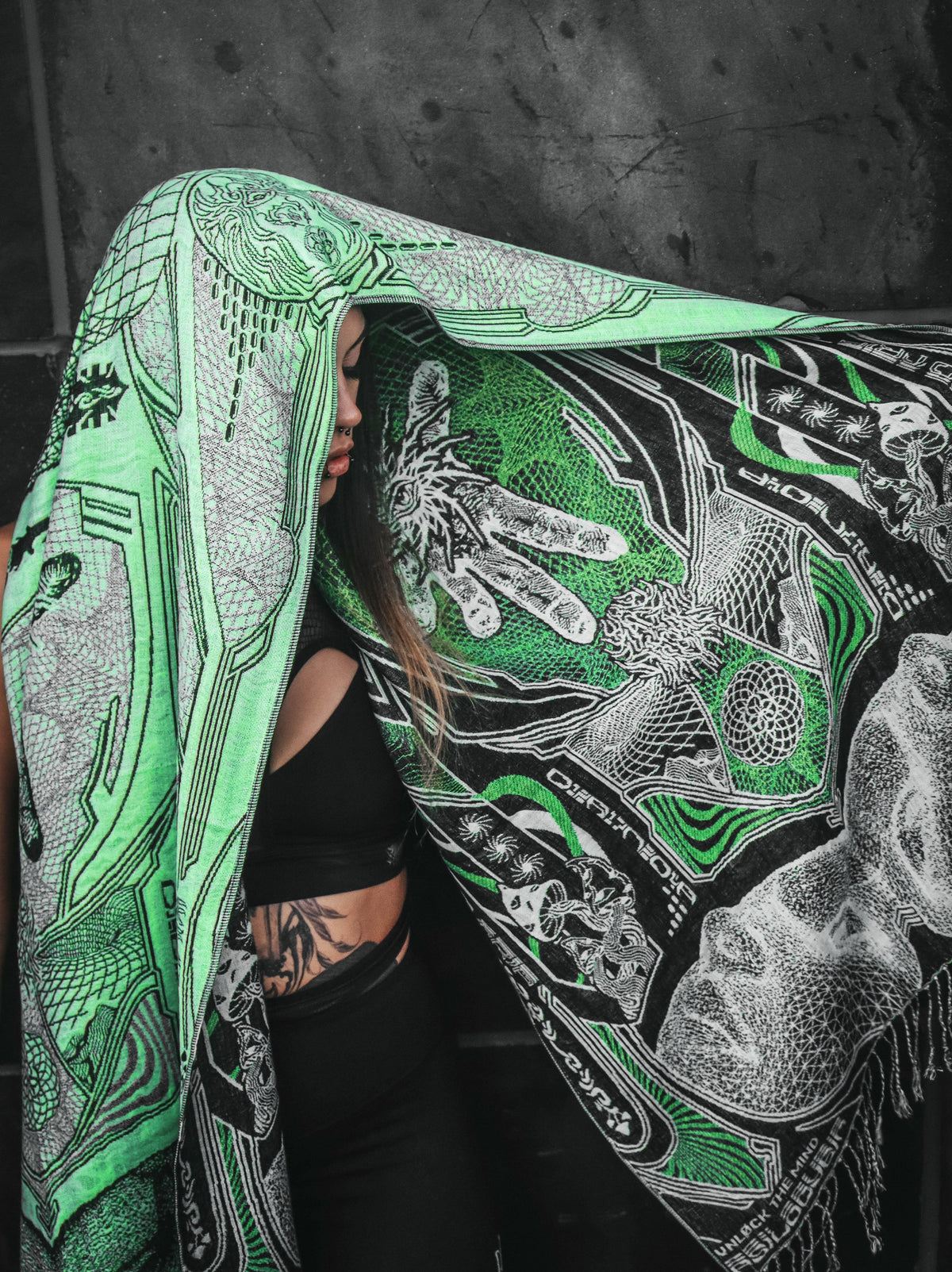 GOLDEN TEACHERS V1 • UV GREEN • Festival Shawl/Scarf Shawl 