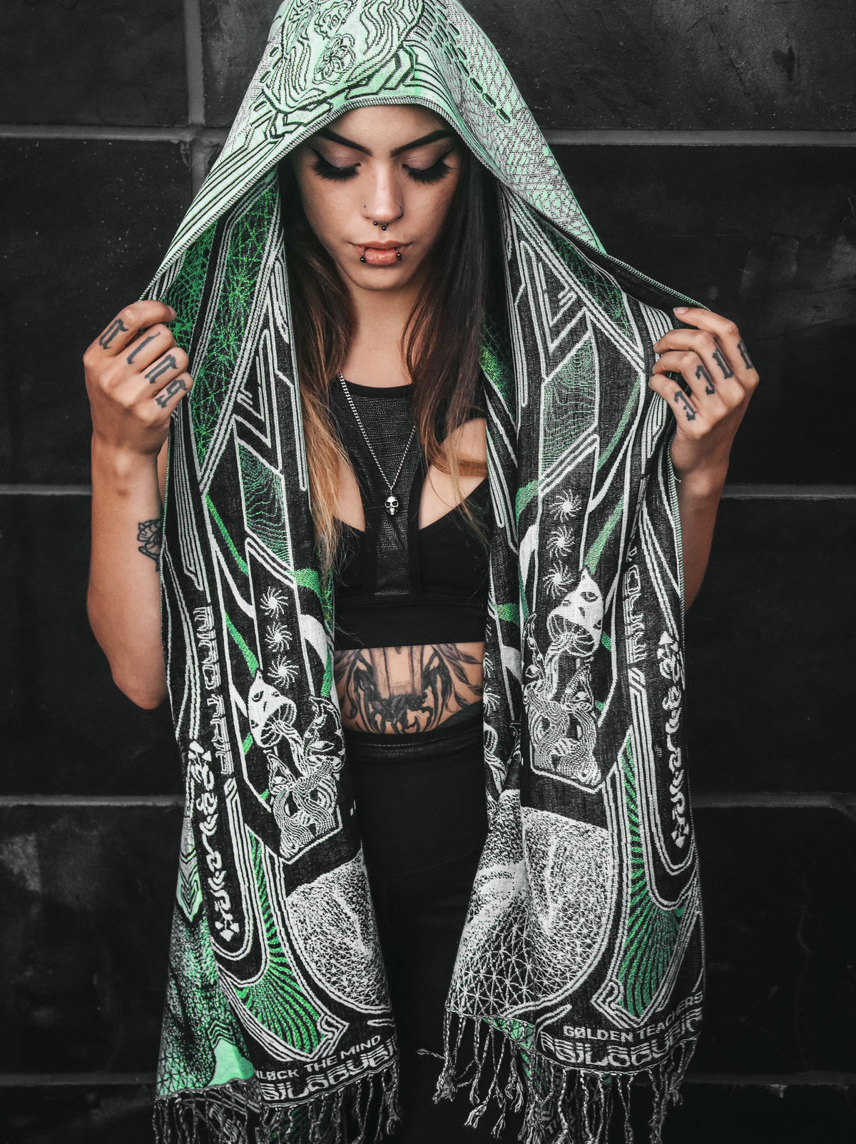 GOLDEN TEACHERS V1 • UV GREEN • Festival Shawl/Scarf Shawl 