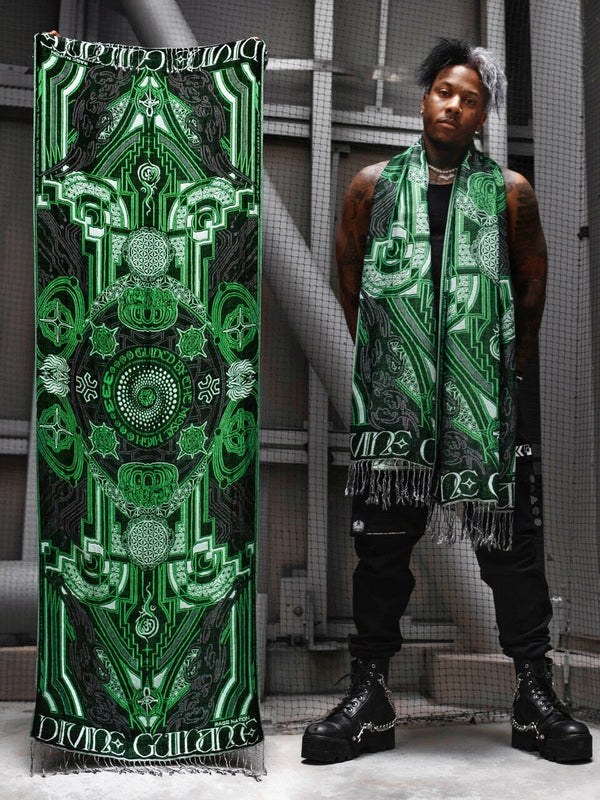 DIVINE GUIDANCE ✦ UV GREEN ✦ Reversible Festival Shawl Shawl 