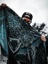 RESTOCKED ✦ HARMONY HEALS • UV REACTIVE TEAL • Festival Shawl/Scarf Shawl 