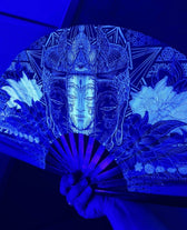 WOUNDS TO WISDOM • SILVER UV REACTIVE • Double-sided XL Bamboo Folding Fan w/ Carrier Bag Fan 