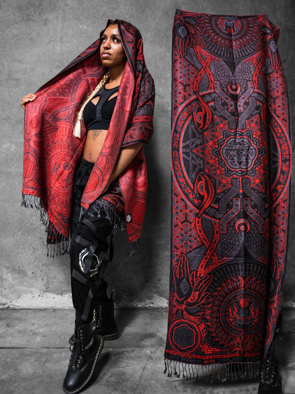 COMING SOON • PROTECTED BY INTENT • RED FESTIVAL SHAWL Shawls 
