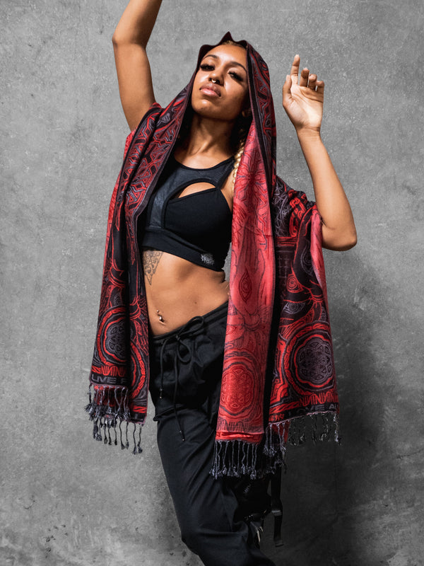 PROTECTED BY INTENT ✦ UV-Reactive Scarlet RED ✦ FESTIVAL SHAWL Shawls 