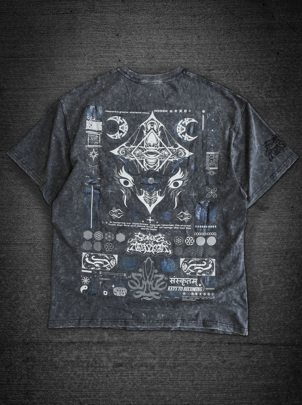 KEYS TO BECOMING ✦ Purple Iridescent + Reflective Ink ✦ Oversized Acidwash T-shirt T-Shirt 