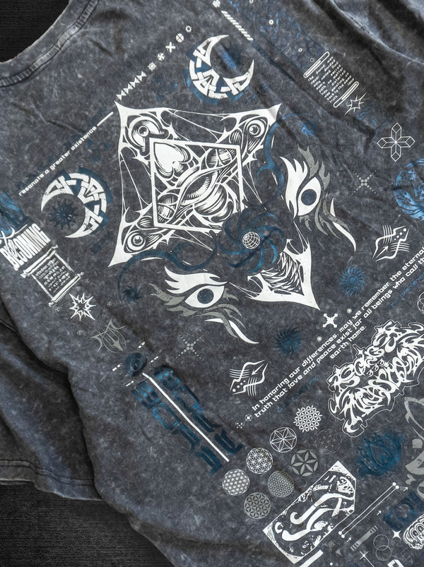 KEYS TO BECOMING ✦ Purple Iridescent + Reflective Ink ✦ Oversized Acidwash T-shirt T-Shirt 