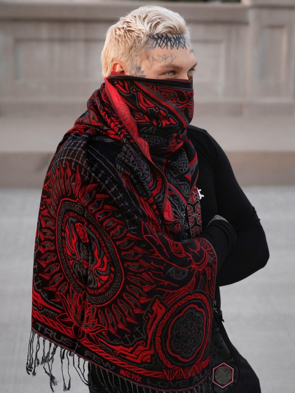 PROTECTED BY INTENT • VEST + RED SHAWL 