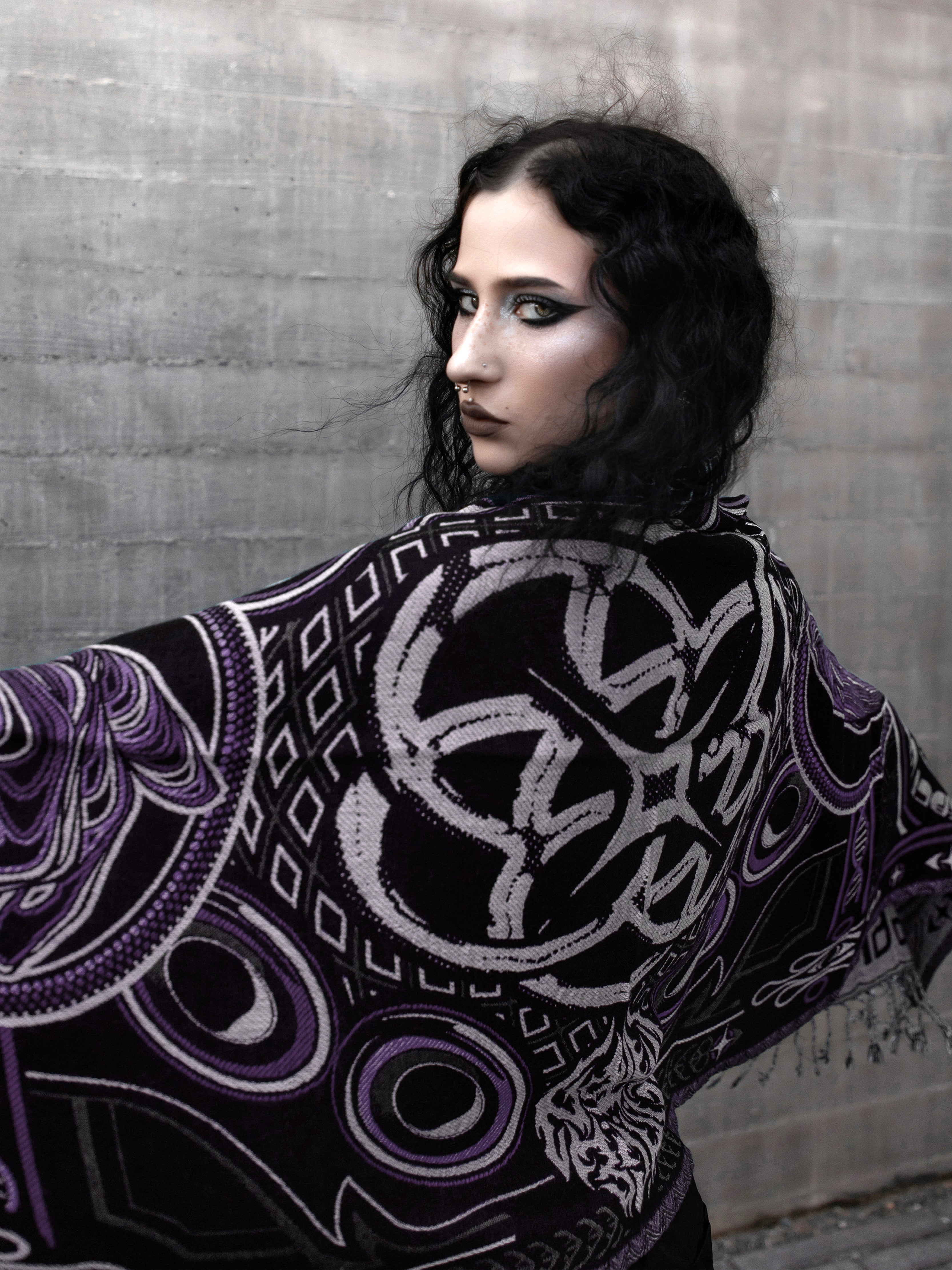 NEW DROP ✦ THE RAVE ✦ Black/Purple Double-Layered Shawl Shawls 