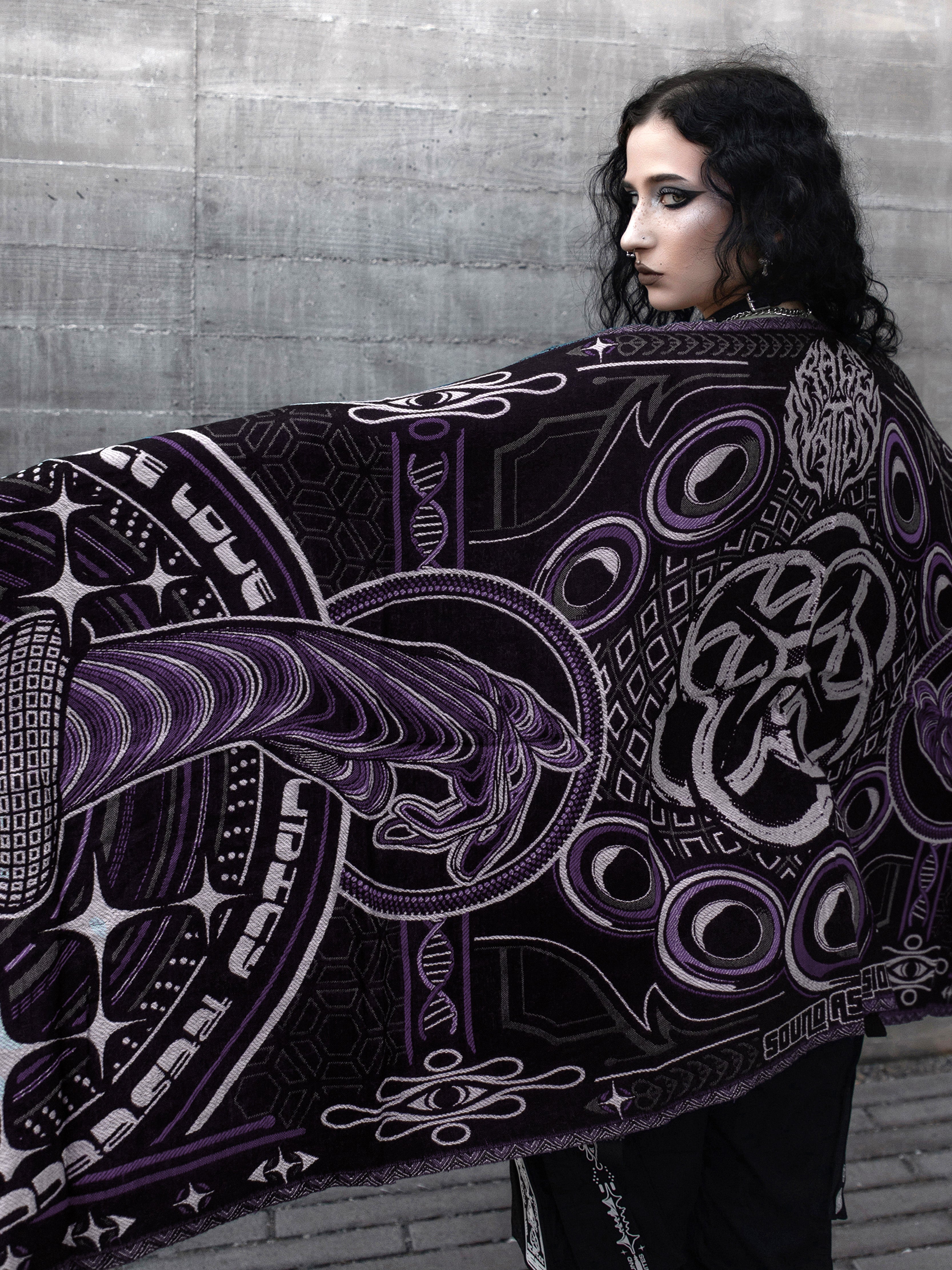 NEW DROP ✦ THE RAVE ✦ Black/Purple Double-Layered Shawl Shawls 