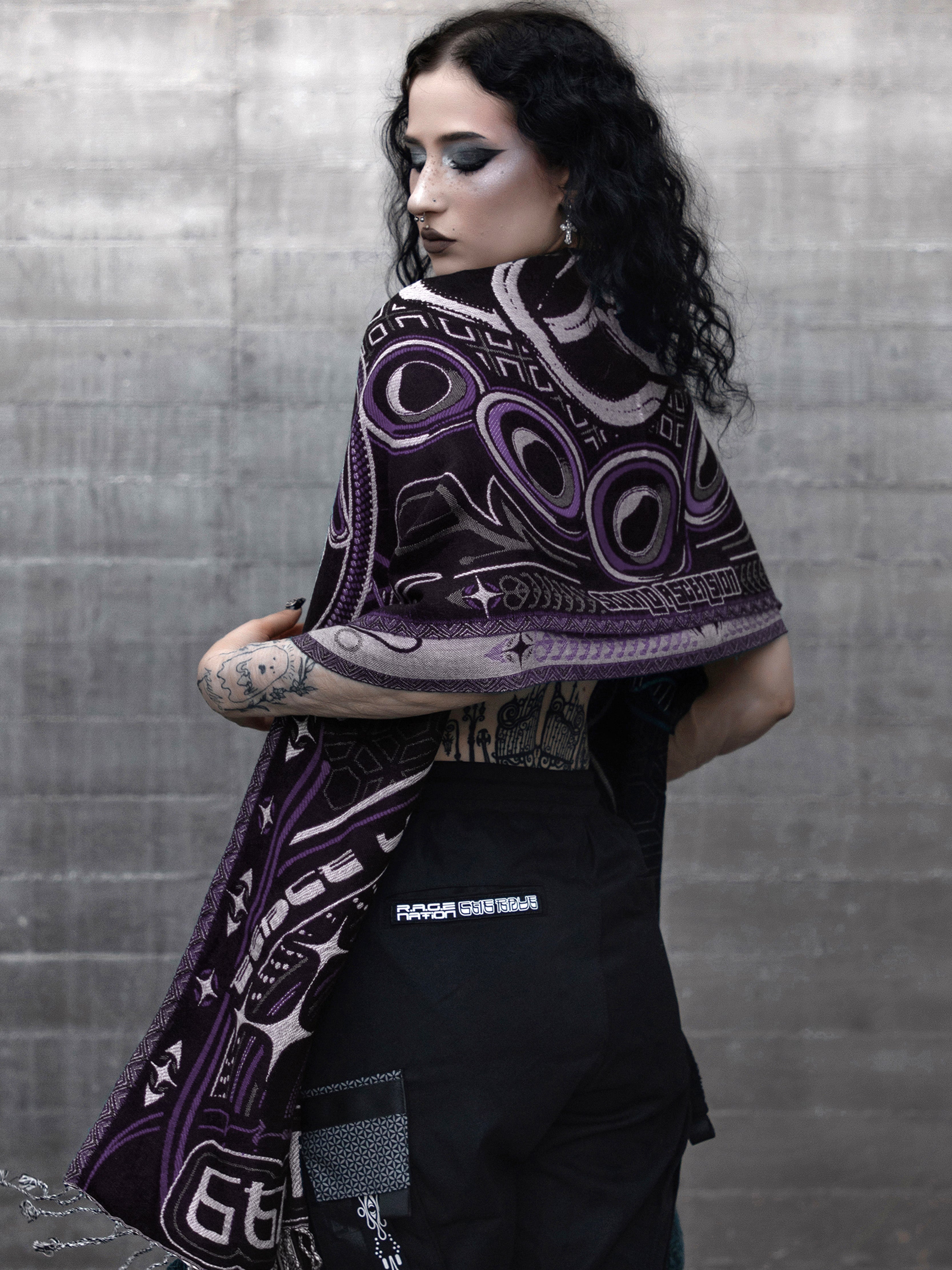 NEW DROP ✦ THE RAVE ✦ Black/Purple Double-Layered Shawl Shawls 