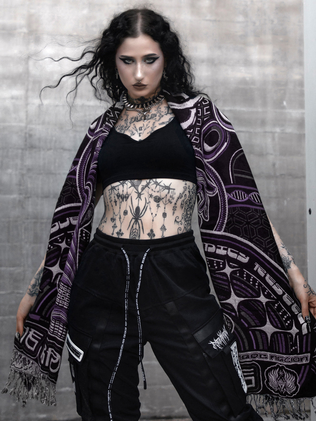 NEW DROP ✦ THE RAVE ✦ Black/Purple Double-Layered Shawl Shawls 