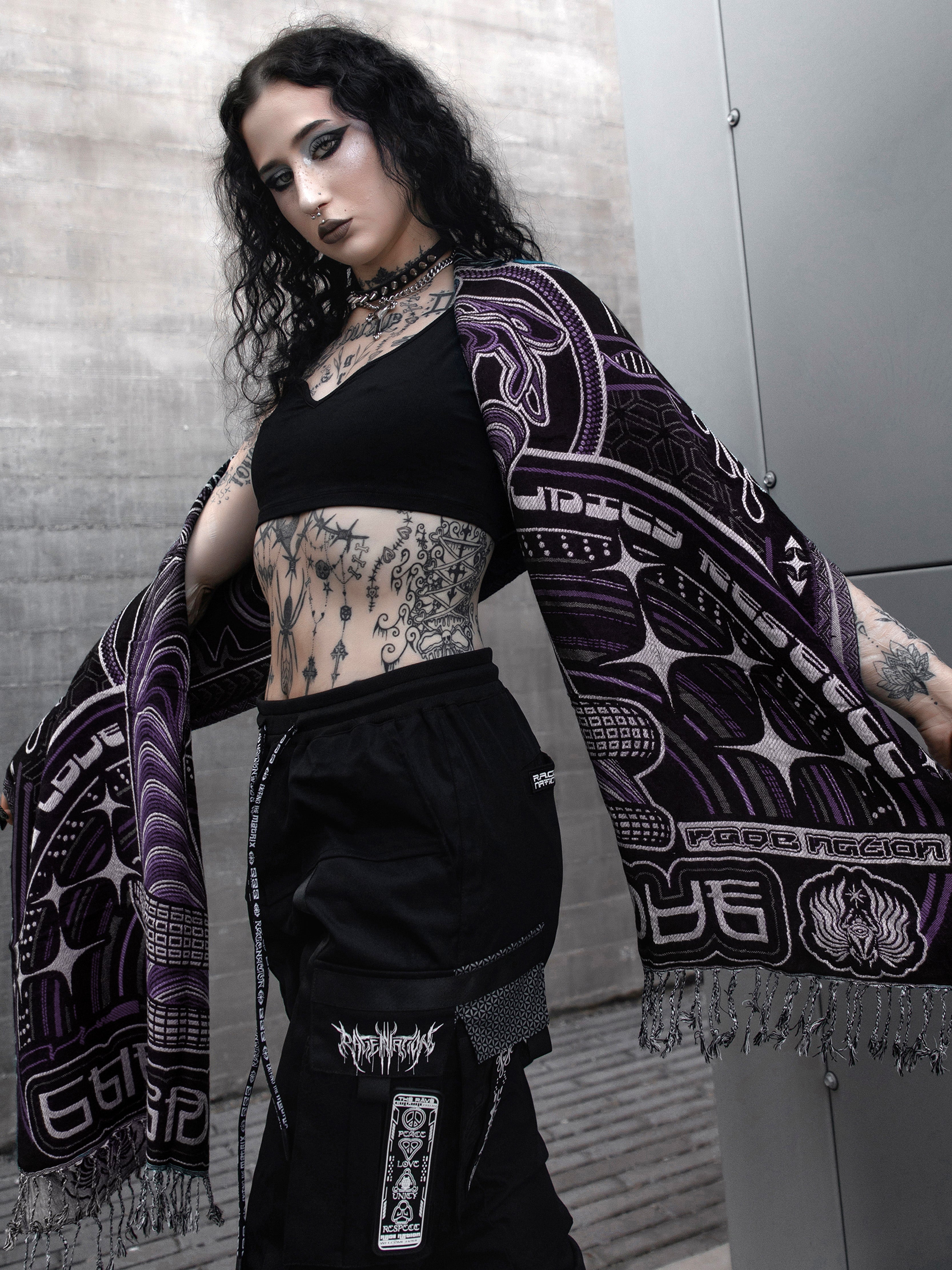 NEW DROP ✦ THE RAVE ✦ Black/Purple Double-Layered Shawl Shawls 