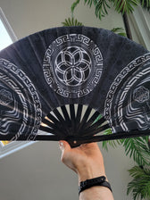 FOREVER EVOLVING SCARAB • BLACK/WHITE • Double-sided XL Bamboo Folding Fan Fan 