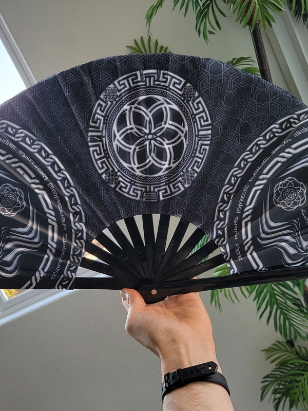 FOREVER EVOLVING SCARAB • BLACK/WHITE • Double-sided XL Bamboo Folding Fan Fan 