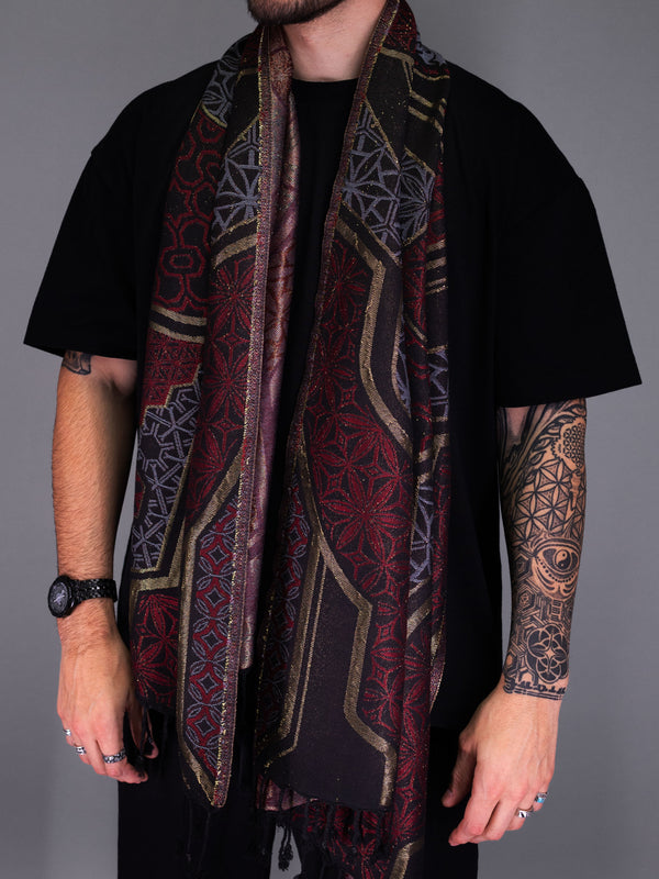 GEOMETRY OF BEING ✦ Metallic Crimson Festival Shawl Shawls 