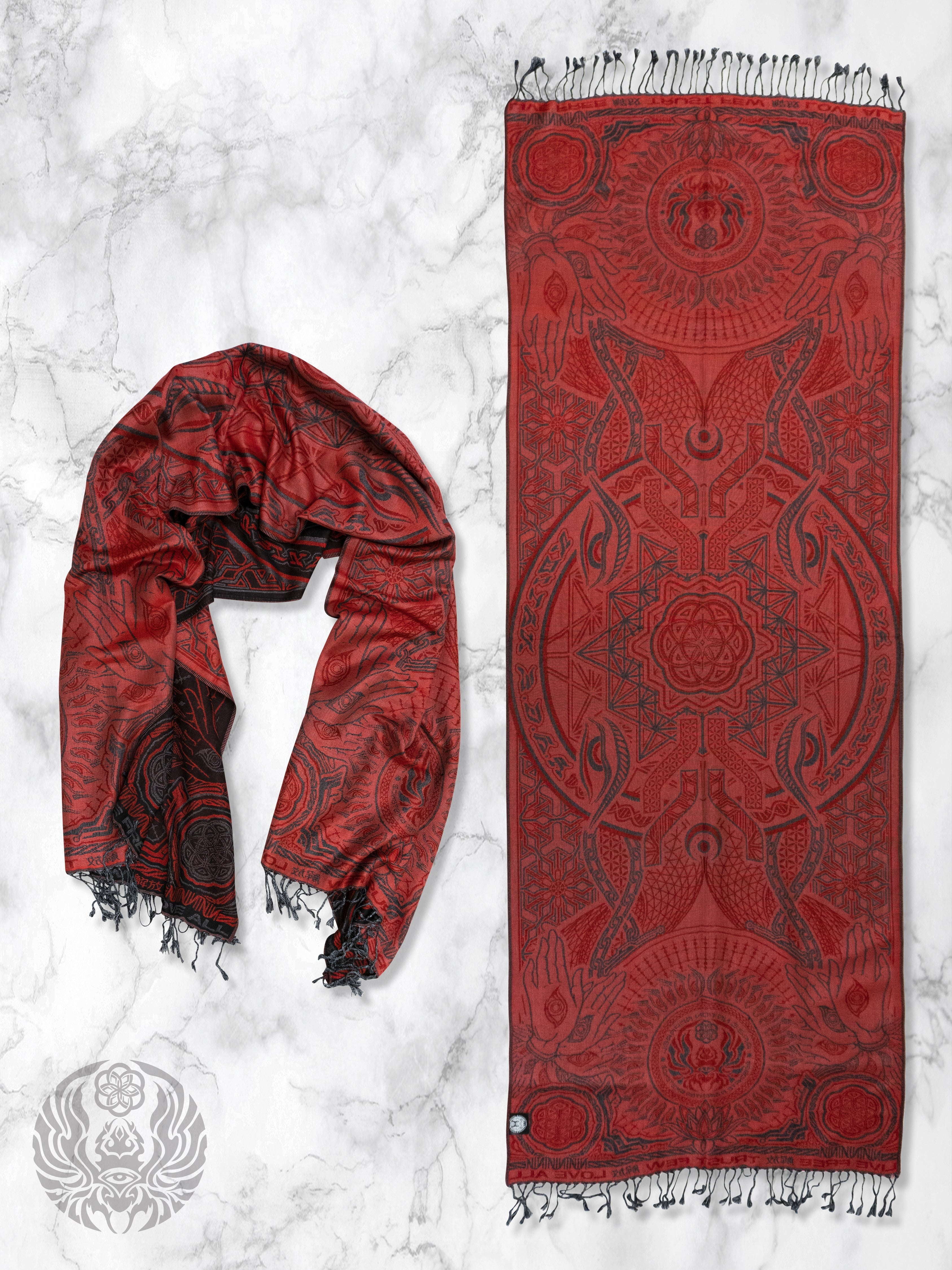 COMING SOON • PROTECTED BY INTENT • RED FESTIVAL SHAWL Shawls 