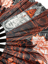 WOUNDS TO WISDOM • VERMILION UV REACTIVE • Double-sided XL Bamboo Folding Fan w/ Carrier Bag Fan 
