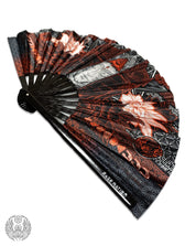 WOUNDS TO WISDOM • VERMILION UV REACTIVE • Double-sided XL Bamboo Folding Fan w/ Carrier Bag Fan 