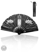 WOUNDS TO WISDOM • SILVER UV REACTIVE • Double-sided XL Bamboo Folding Fan w/ Carrier Bag Fan 