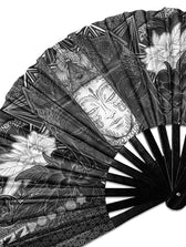 WOUNDS TO WISDOM • SILVER UV REACTIVE • Double-sided XL Bamboo Folding Fan w/ Carrier Bag Fan 