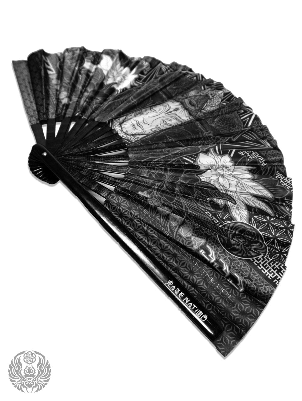 WOUNDS TO WISDOM • SILVER UV REACTIVE • Double-sided XL Bamboo Folding Fan w/ Carrier Bag Fan 