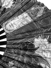 WOUNDS TO WISDOM • SILVER UV REACTIVE • Double-sided XL Bamboo Folding Fan w/ Carrier Bag Fan 