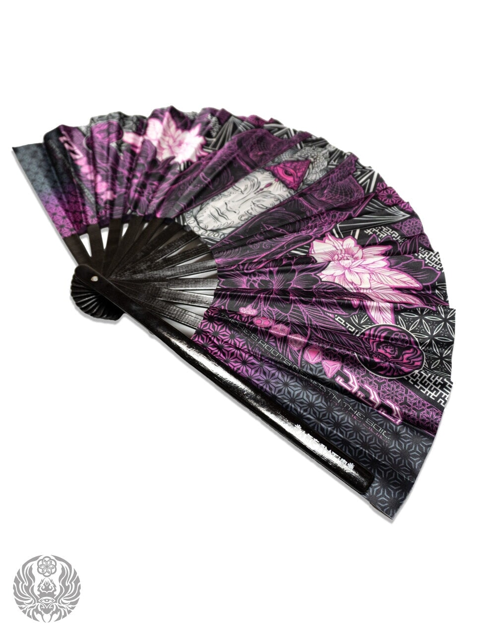 WOUNDS TO WISDOM • PINK UV REACTIVE • Double-sided XL Bamboo Folding Fan w/ Carrier Bag Fan 