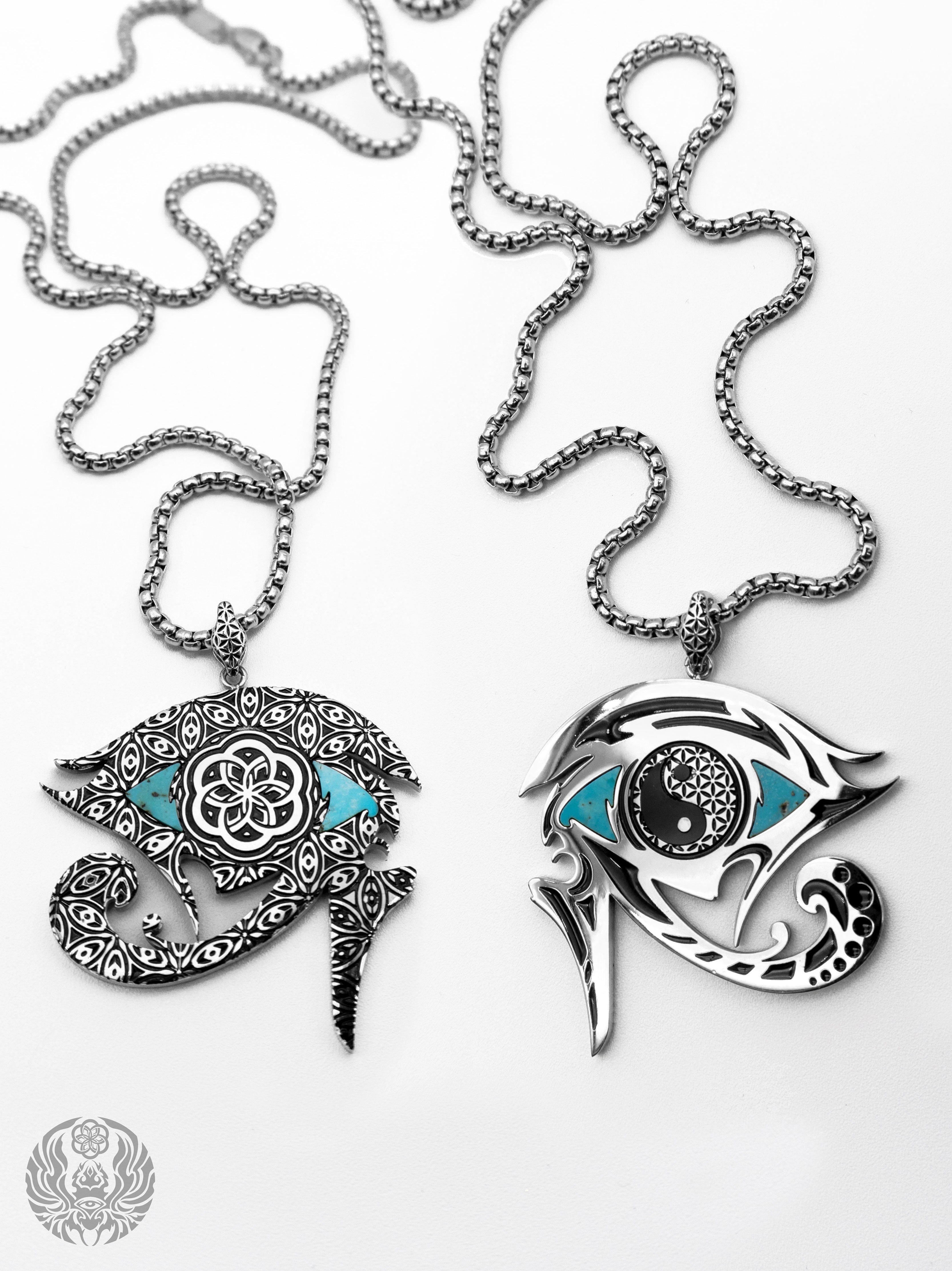 EYES OF BALANCE v2 ✦ REAL TURQUOISE SLAB ✦ Reversible Amulet 002 w/ Box Chain Jewelry 