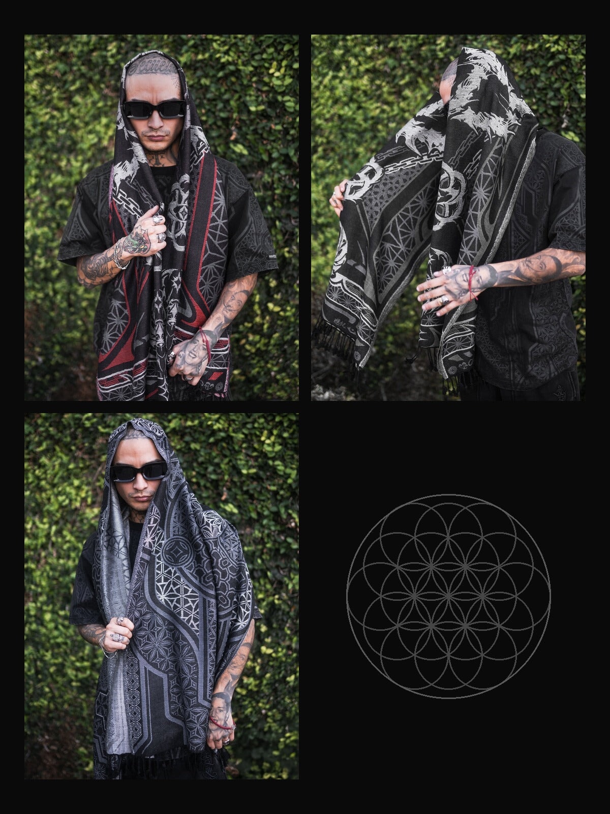 SEEDS OF LIGHT ✦ LIGHT + SHADOW ✦ Crimson + Inverted + GOB Dark Grey ✦ Festival Shawls Bundle 