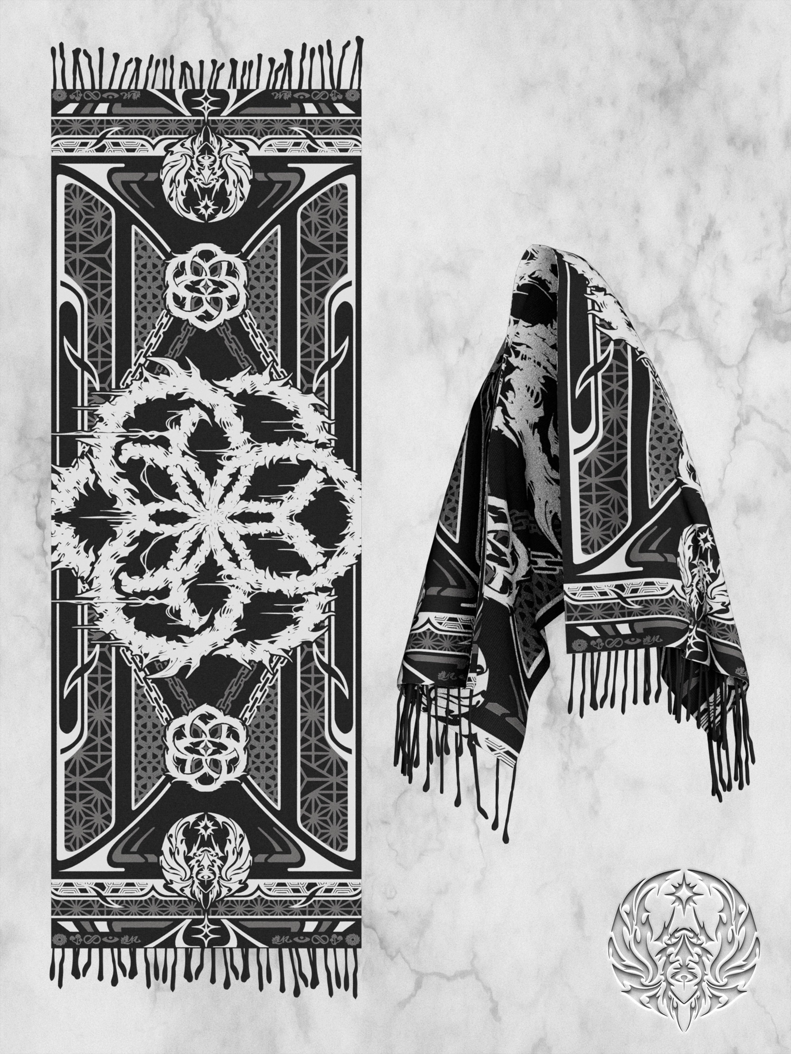 PRE-ORDER ✦ SEEDS OF LIGHT ✦ WHITE/GRAY ✦ Shawl / Pashmina Shawls 