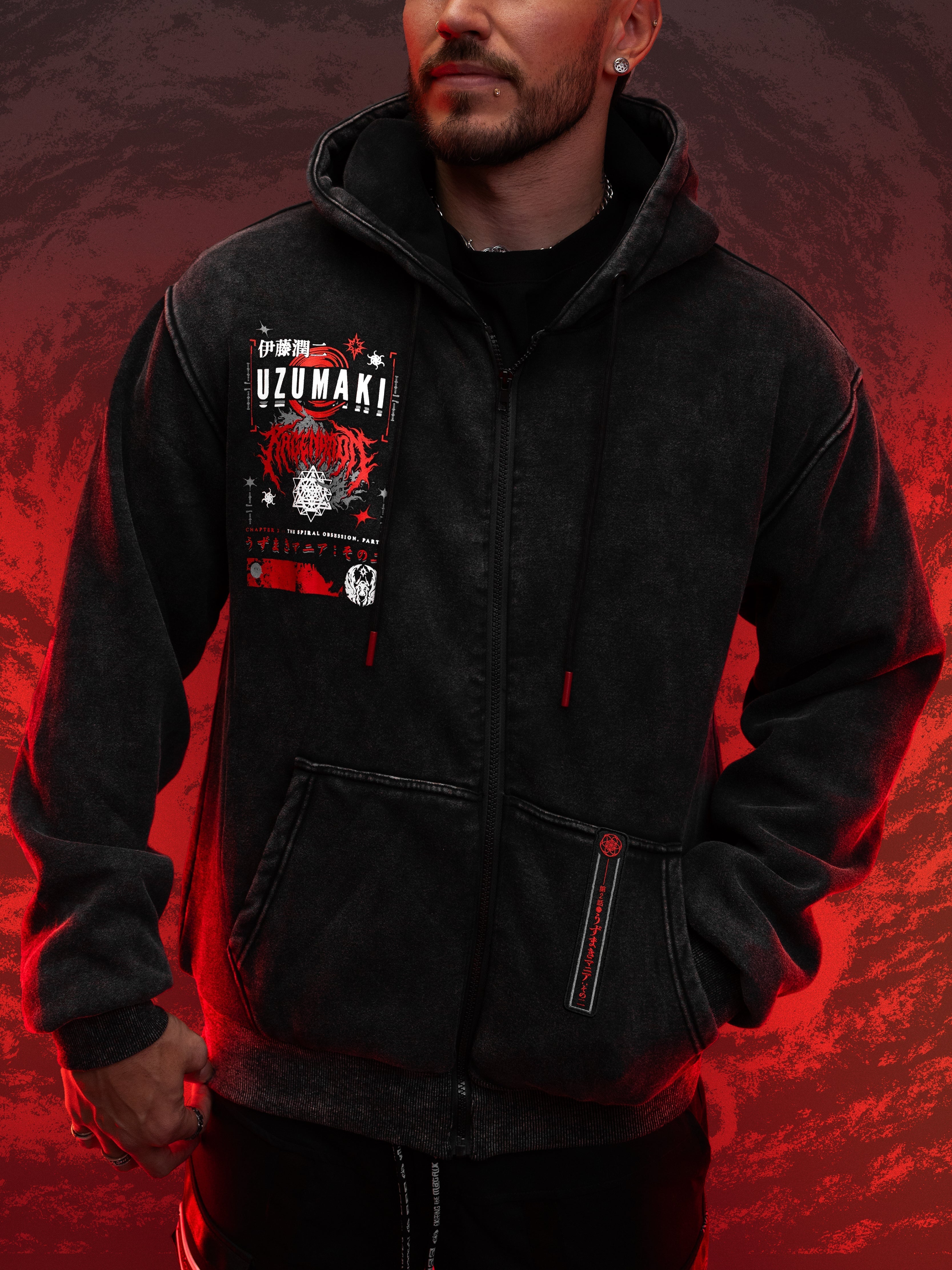 OFFICIAL UZUMAKI ✦ SPIRAL OBSESSION ✦ Acidwash Zip-up Hoodie Hoodie 