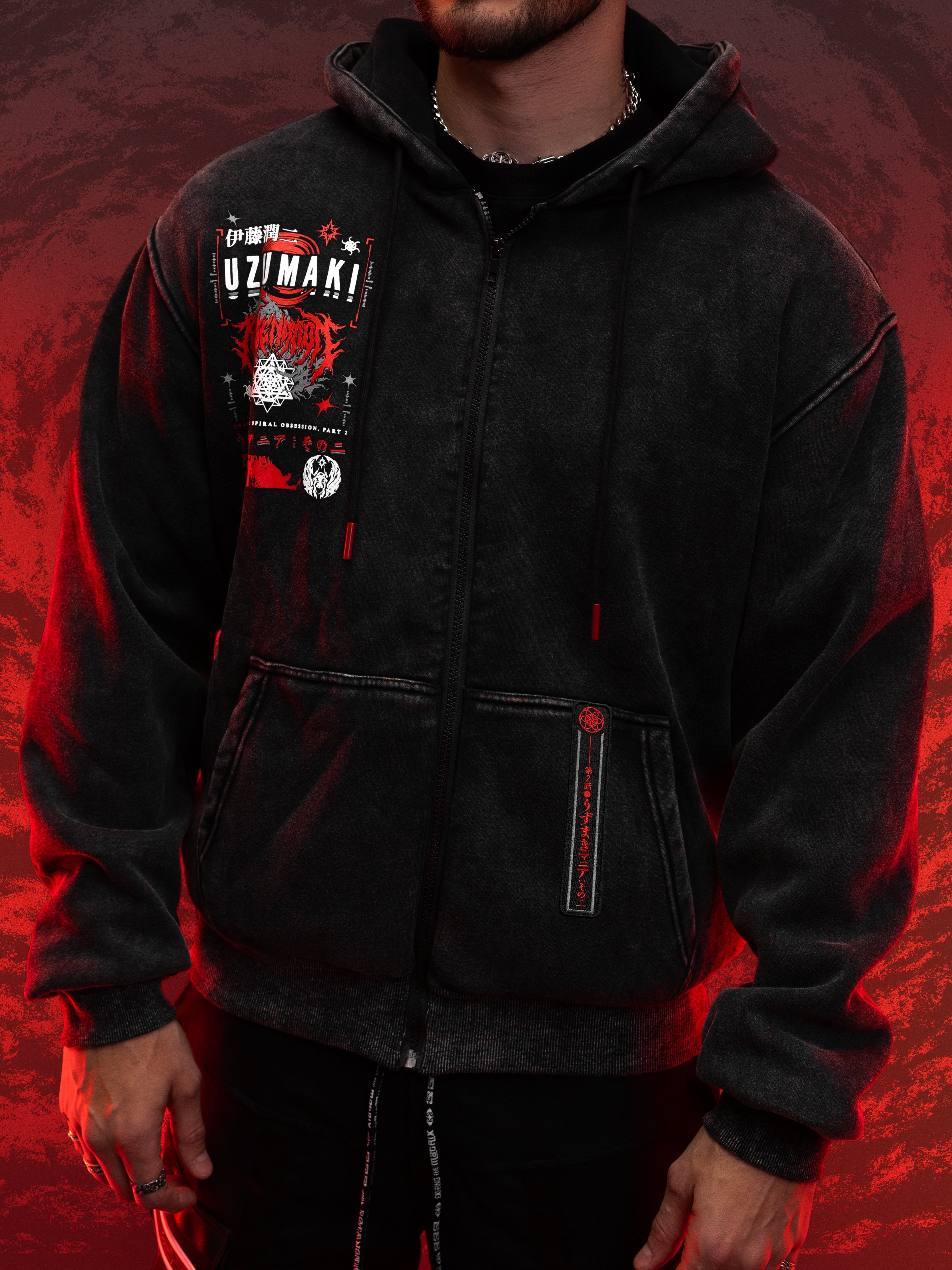 OFFICIAL UZUMAKI ✦ SPIRAL OBSESSION ✦ Acidwash Zip-up Hoodie Hoodie 