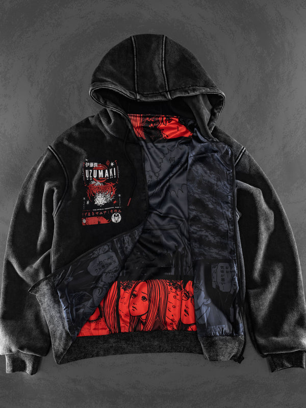 OFFICIAL UZUMAKI ✦ SPIRAL OBSESSION ✦ ACIDWASH ✦ Zip-up Hoodie Hoodie 