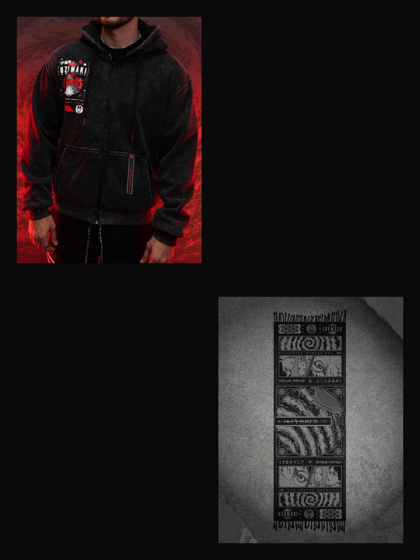 OFFICIAL UZUMAKI ✦ FULL SPIRAL SET ✦ Acidwash Zip-up Hoodie + Pashmina 