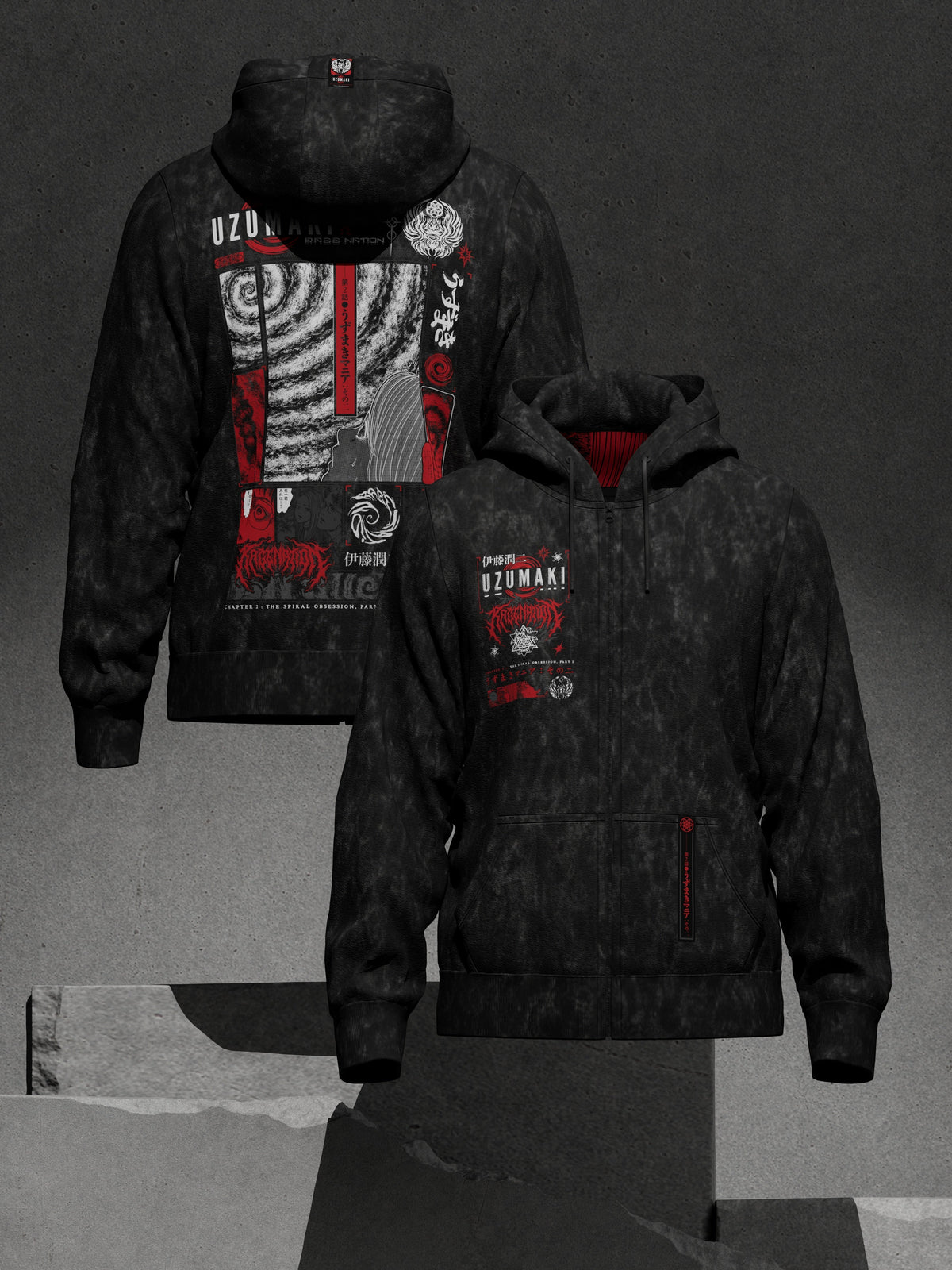 OFFICIAL UZUMAKI ✦ SPIRAL OBSESSION ✦ ACIDWASH ✦ Zip-up Hoodie Hoodie 