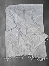GEOMETRY OF BEING ✦ White Tassel w/ Silver Print ✦ Festival Shawl Shawls 