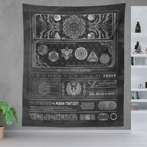 TRANSMUTATION V2 BW • YANTRART x RAGE NATION • Wall Tapestry Tapestry 
